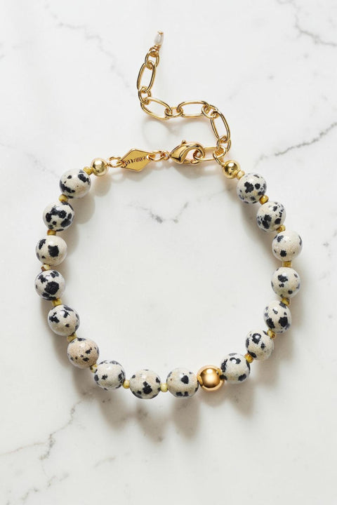 Bolina ANNI LU Pops Dalmatian stone bead bracelet with gold-plated accents and a secure lobster clasp closure.