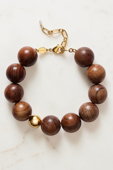 Bolina ANNI LU Woody Hot Chocolate chunky bracelet with round sandalwood beads and a single 18k gold-plated detail.