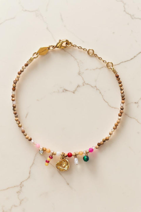 Bolina ANNI LU Sandy Harmony bracelet with natural stones, colorful beads, freshwater pearls, and gold charms.