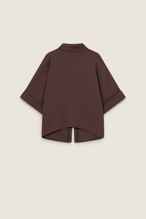Bolina Bailee burgundy crepe georgette blouse with a loose fit, short sleeves, and a versatile reversible design.