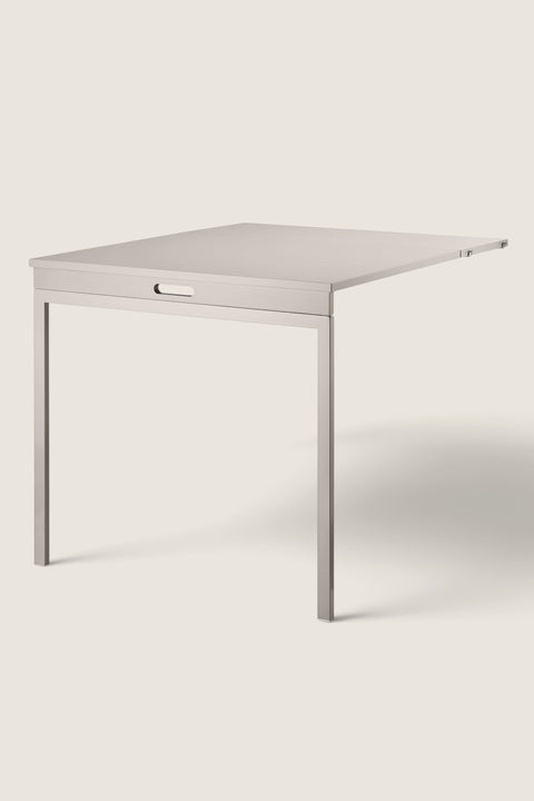 Bolina beige powder-coated steel folding table for String System, shown in extended position