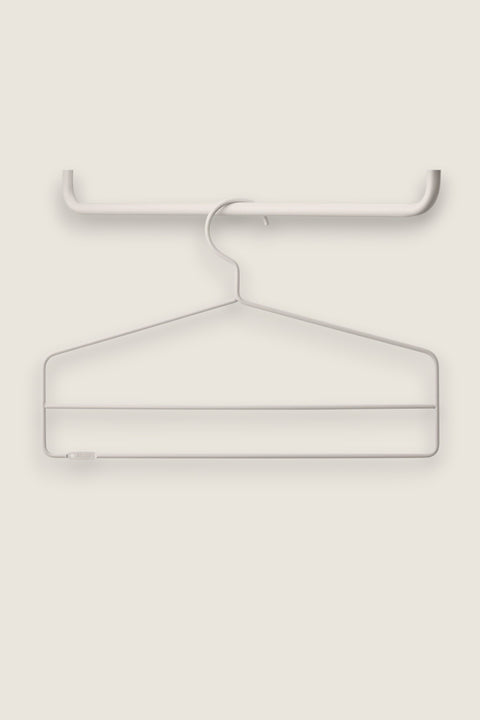 Bolina beige metal clothes hanger with an extra horizontal bar for multi-garment storage, 41cm wide.