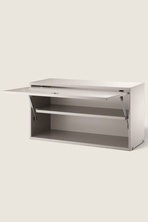 Bolina beige String System flip door cabinet with an adjustable shelf and modern minimalist design