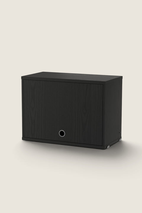 Bolina black ash veneer flip door cabinet for String System with a circular handle, 58x30x42 cm