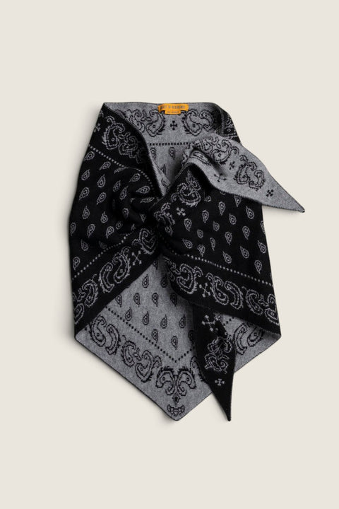 Bolina Guest in Residence black and heather grey cashmere bandana scarf with intricate paisley pattern