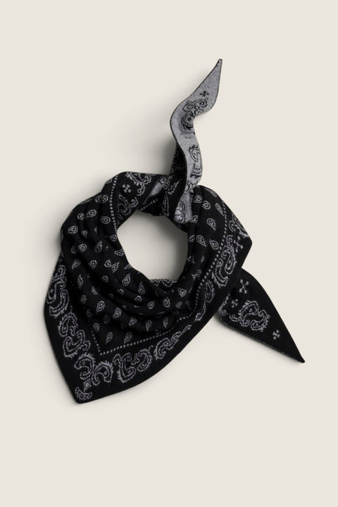 Bolina Guest in Residence black and heather grey cashmere bandana scarf with a classic paisley pattern