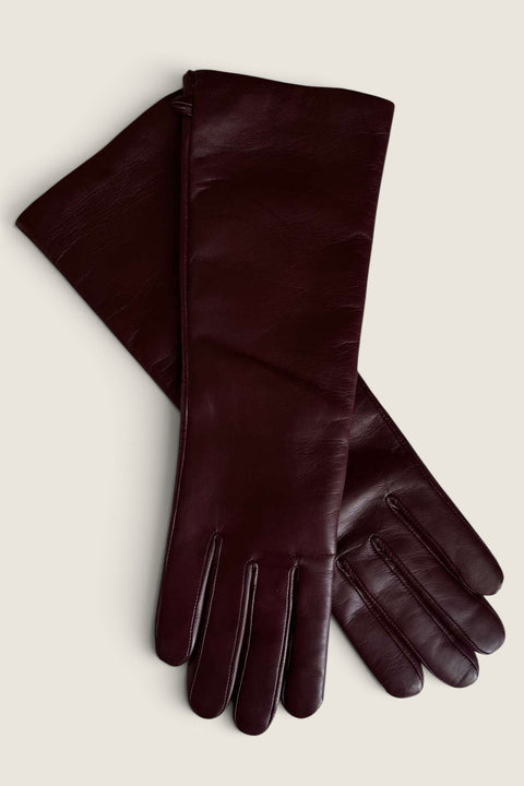Bolina Celia mid-length gloves in bordeaux nappa leather with a smooth finish and elegant long cuff design.