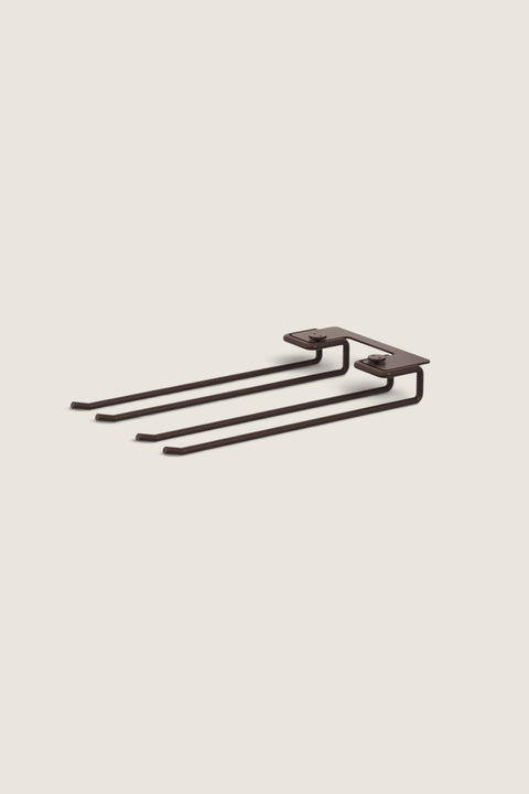 Bolina dark brown metal glass hanger rack for String Systems shelving, designed for efficient glassware storage.