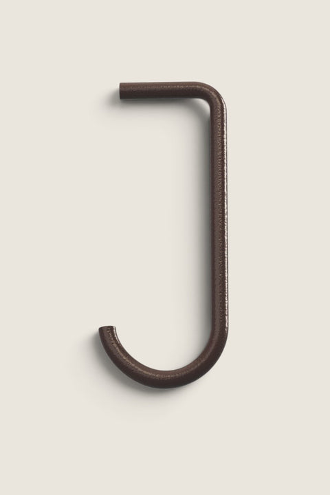 Bolina dark brown metal J-hook for shelving units, ideal for hanging coats, bags, or decorative plants.