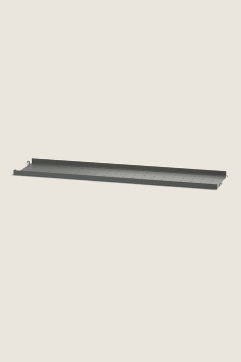 Bolina dark grey perforated metal shelf with low edge for String System, 78x20 cm size.