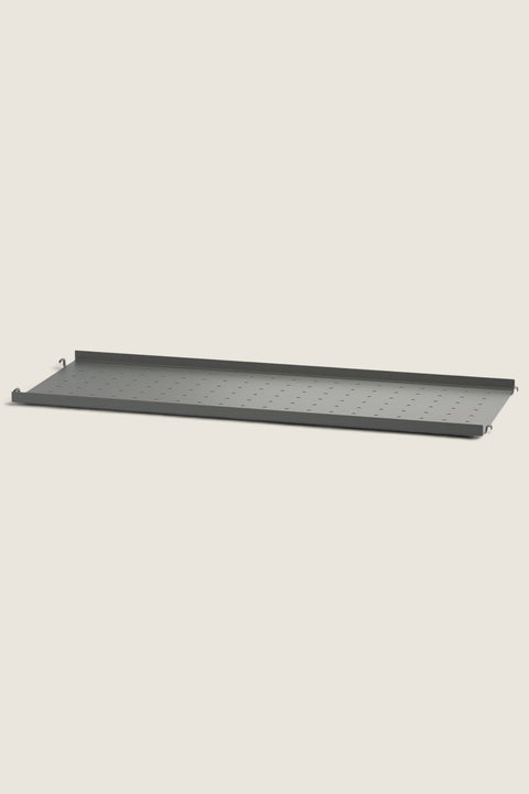 Bolina dark grey perforated metal shelf with low edge for String System, 78x30 cm