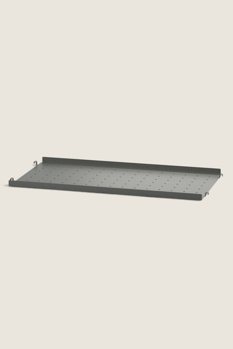 Bolina dark grey perforated metal shelf with low edge for String System, 58x30 cm.