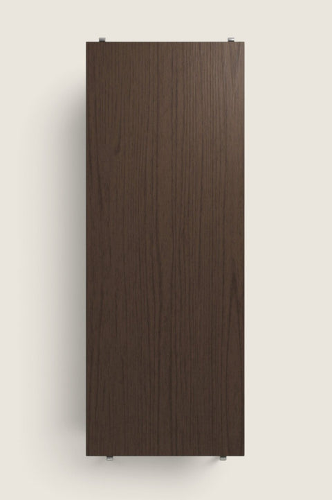 Bolina dark oak wooden shelf board for String System, 78x30 cm, featuring a natural wood grain texture.
