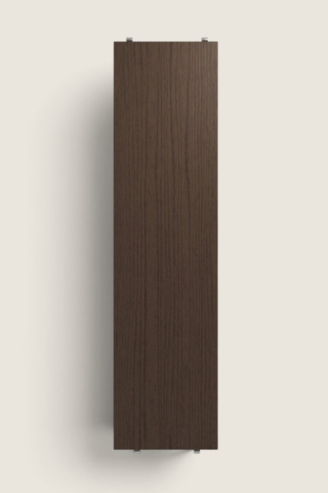 Bolina dark oak wooden shelf board for String System, 78x20 cm, set of three shelves with metal supports