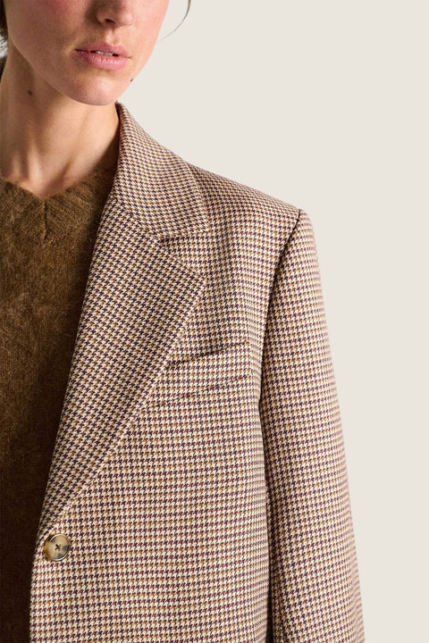 Bolina Dorothee Schumacher beige and brown houndstooth check coat with lapel collar and single button detail