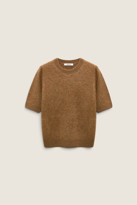 Bolina Dorothee Schumacher fluffy brown knit pullover with a round neck and short sleeves in a soft texture.