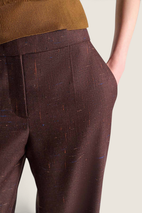 Bolina Dorothee Schumacher cinnamon tweed trousers with high waist, press folds, and side pockets in wool fabric.