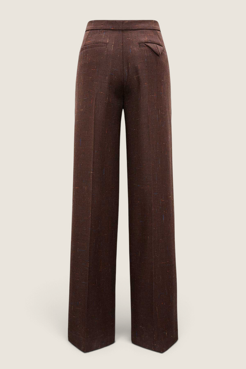Bolina Dorothee Schumacher Casual Attraction cinnamon tweed wool trousers with wide legs and pressed creases.
