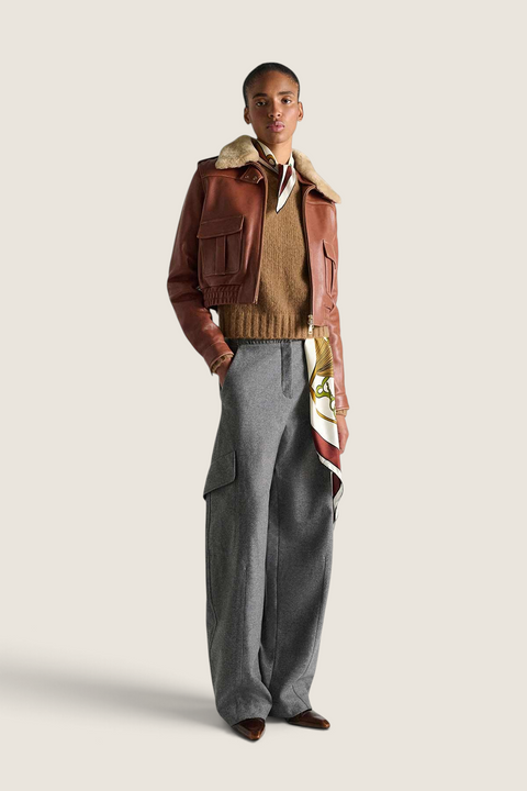 Bolina Dorothee Schumacher grey melange wool barrel-leg cargo pants with elastic waistband and side pockets
