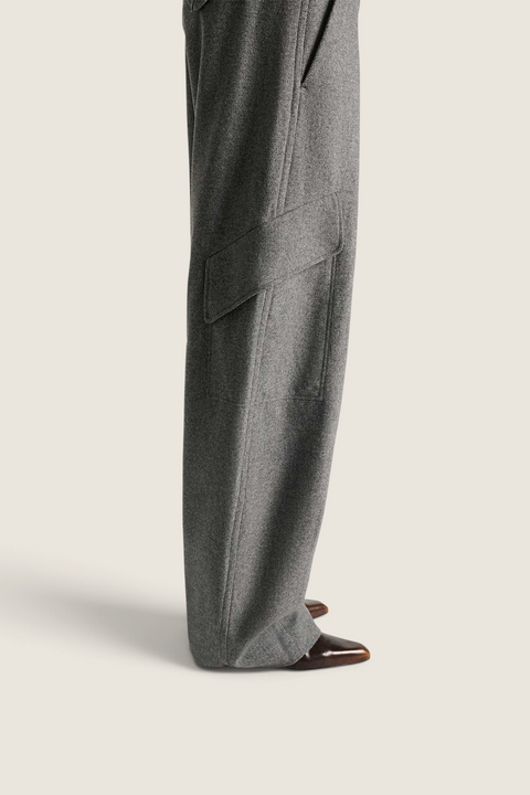 Bolina Dorothee Schumacher grey melange wool flannel barrel-leg cargo pants with side pockets and elastic waistband