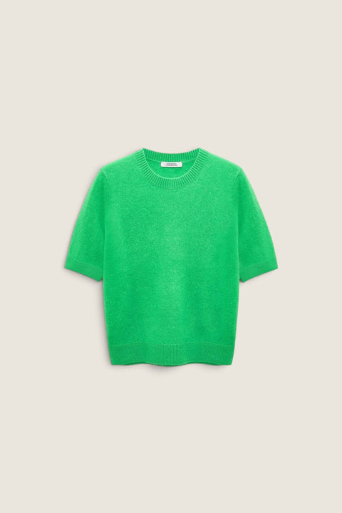 Bolina Dorothee Schumacher fluffy short-sleeved pullover in vibrant wasabi green knit with a crew neckline.