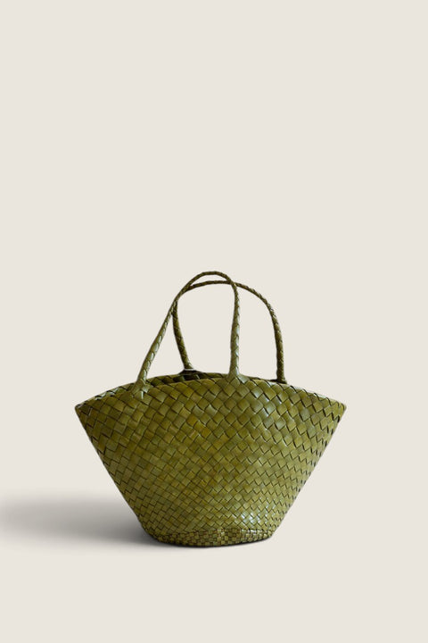 Bolina Dragon Diffusion Egola bamboo green hand-woven leather basket bag with a structured braided design.