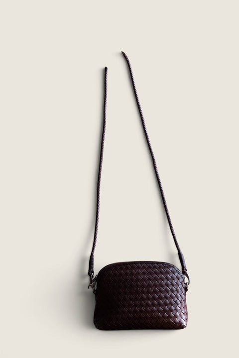 Bolina Dragon Diffusion Chunky Fellini Pochette in dark brown woven Italian leather with a detachable shoulder strap.