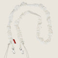 Bolina Stropp - Wares Straps Bungee Ecru Tech Sateen, a cream-colored, ruched bungee strap with silver clasps and adjustable cords.
