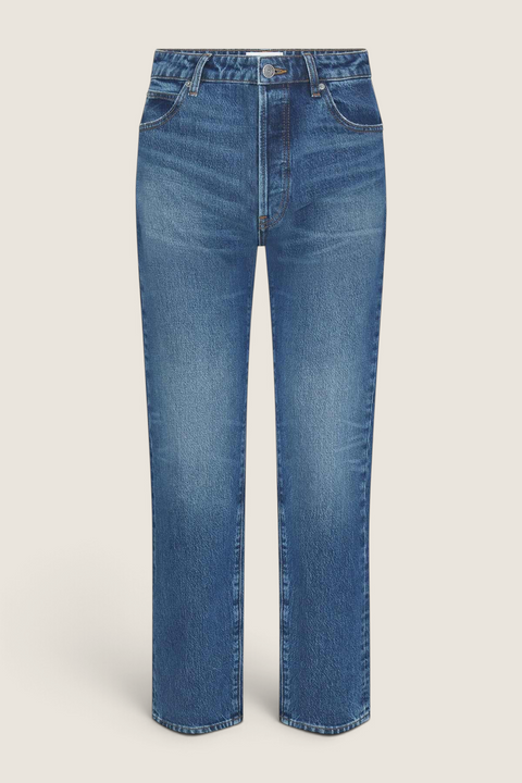 Bolina FRAME The Essential boyfriend jeans in Lucky blue rigid denim with a mid-rise and straight leg fit.