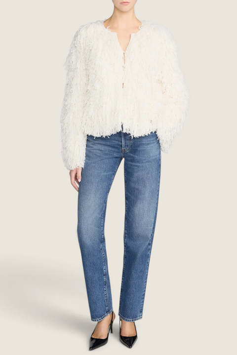Bolina FRAME The Essential Lucky boyfriend jeans in blue rigid denim with a mid-rise and straight leg fit.