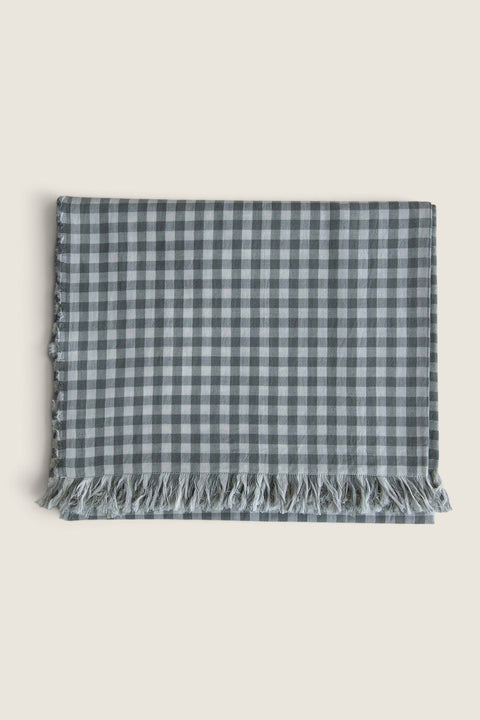 Bolina grey and white gingham tablecloth in soft pre-washed cotton with frayed edges