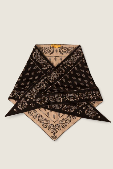 Bolina Guest in Residence cashmere bandana scarf in burnt cocoa and dune with a classic paisley print pattern.