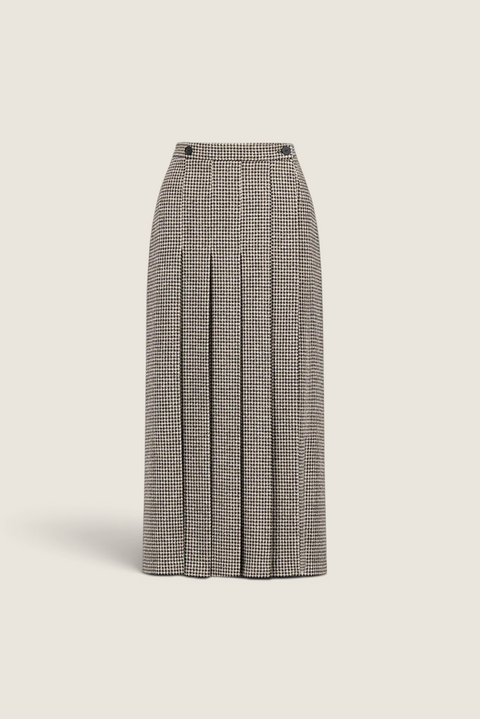 Bolina Harris Wharf London long beige moleskin skirt with houndstooth pattern and front pleats
