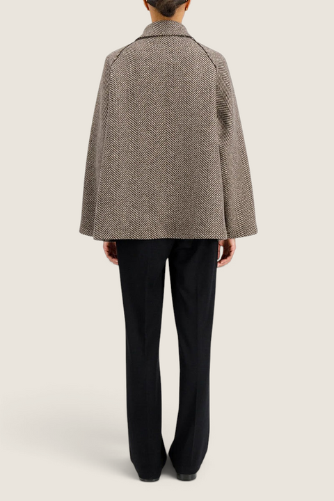 Bolina Harris Wharf London cream and brown herringbone wool-cashmere raglan jacket, back view