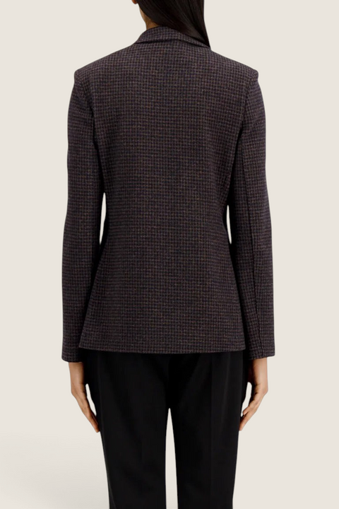 Bolina Harris Wharf London moleskin blazer in salt and pepper pattern with structured shoulders, back view
