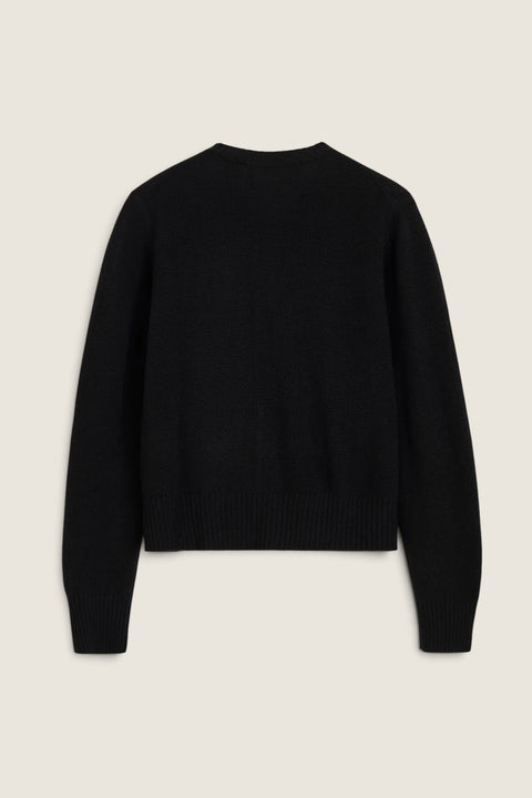 Bolina Ingolf II black knit cardigan with round neck and ribbed hem, back view