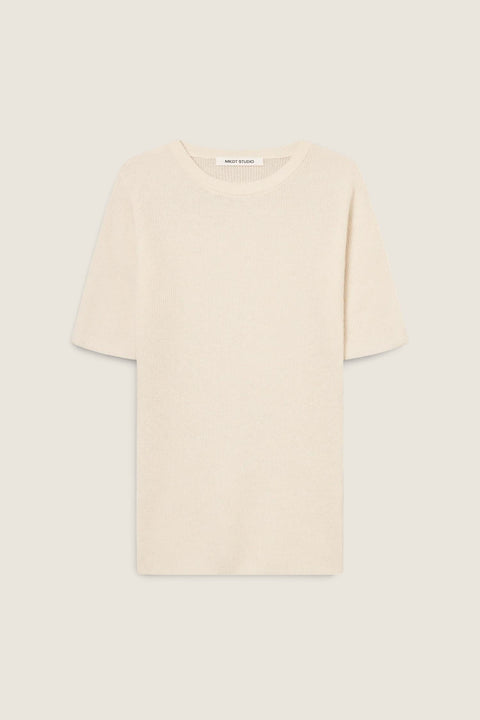 Bolina Kami short-sleeved ivory cashmere knit top with a round neckline and slim fit