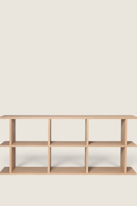 Bolina Kona 3x2 oak bookshelf featuring a minimalist Japandi design with clean lines and open shelving.
