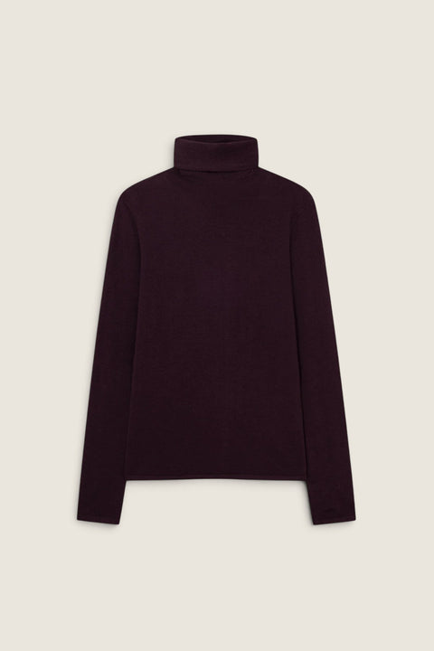 Bolina Korinella deep burgundy merino wool turtleneck sweater with a slim fit for layering.