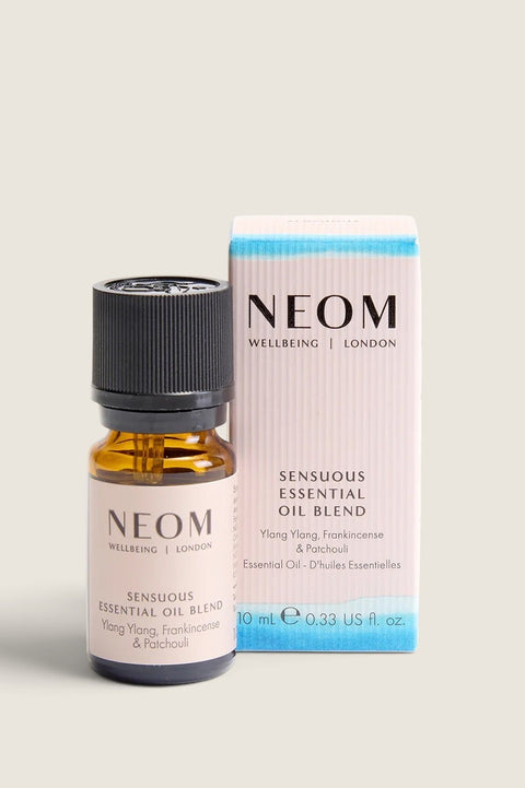 Bolina Neom Sensuous essential oil blend in a 10ml amber glass bottle with its matching pale pink product box.