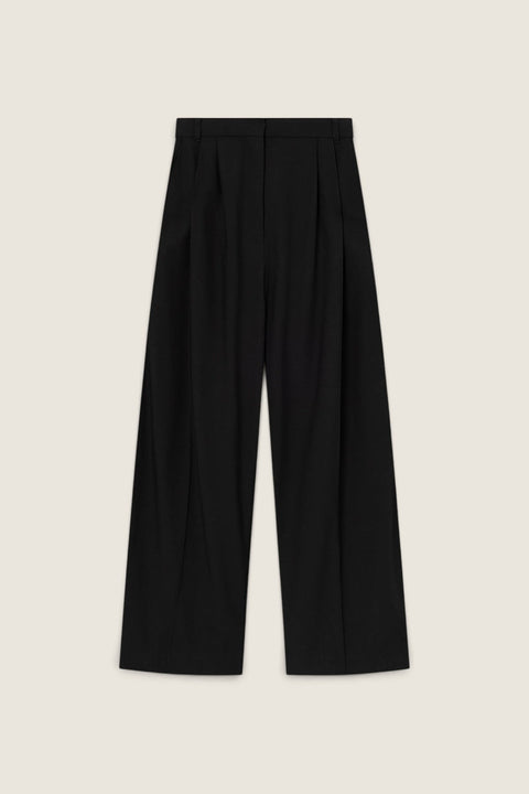 Bolina Paloma black wool trousers with a barrel-leg silhouette, cropped length, and front pleat detailing.