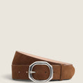 Bolina Rag & Bone Audrey dark sand suede belt with a geometric silver-tone metal buckle and pointed tip.