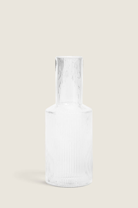 Bolina clear mouth-blown glass carafe from the Ripple series with elegant vertical ribbed texture