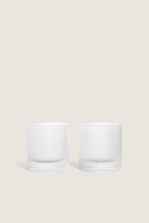 Bolina Ripple Tumbler set of two clear mouth-blown glasses with a distinctive vertical ribbed surface design.