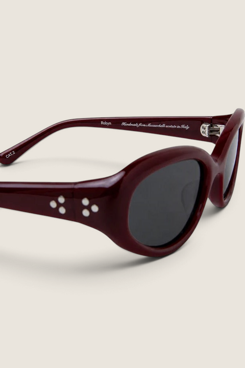 Bolina Robyn cat-eye sunglasses in dark burgundy acetate with silver stud detailing on the temples.