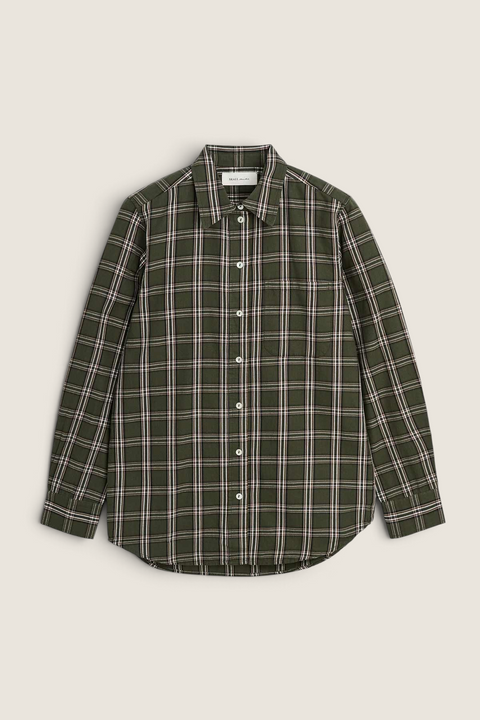 Bolina Skall Nico green and white checkered long-sleeve shirt with a classic collar, button front, and chest pocket.