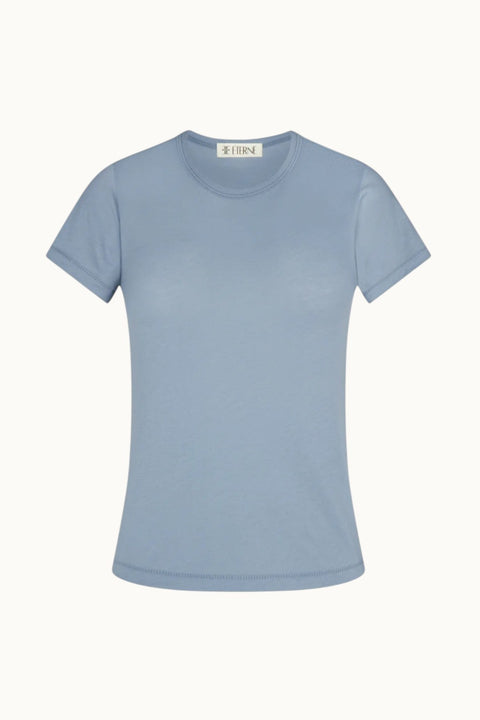 Bolina slate blue fitted crewneck short sleeve t-shirt made from a soft cotton and modal blend.