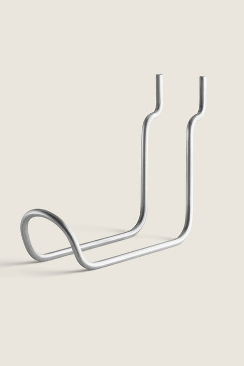 Bolina stainless steel vertical double hook for outdoor shelving, designed for garden and grill tools.
