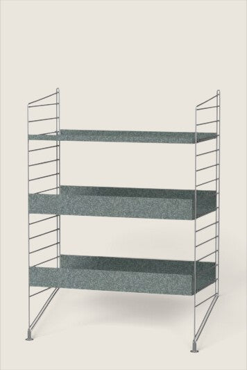 Bolina String System Outdoor B shelving unit with galvanized metal shelves and floor panels for outdoor use.