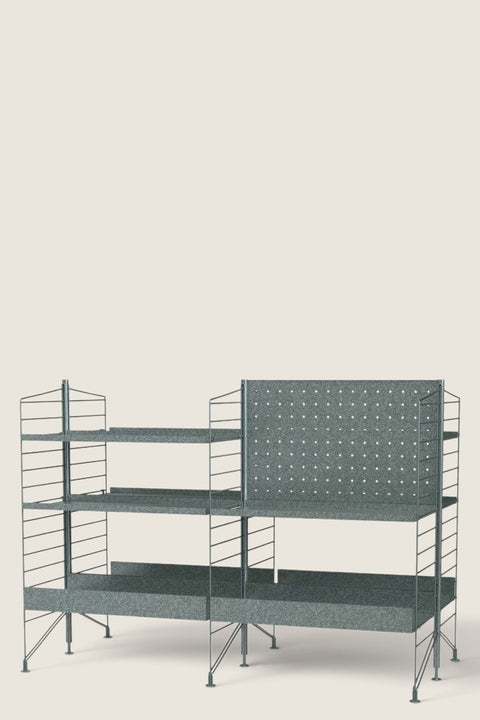 Bolina String System Outdoor L freestanding galvanized metal shelving unit with high and low edge shelves